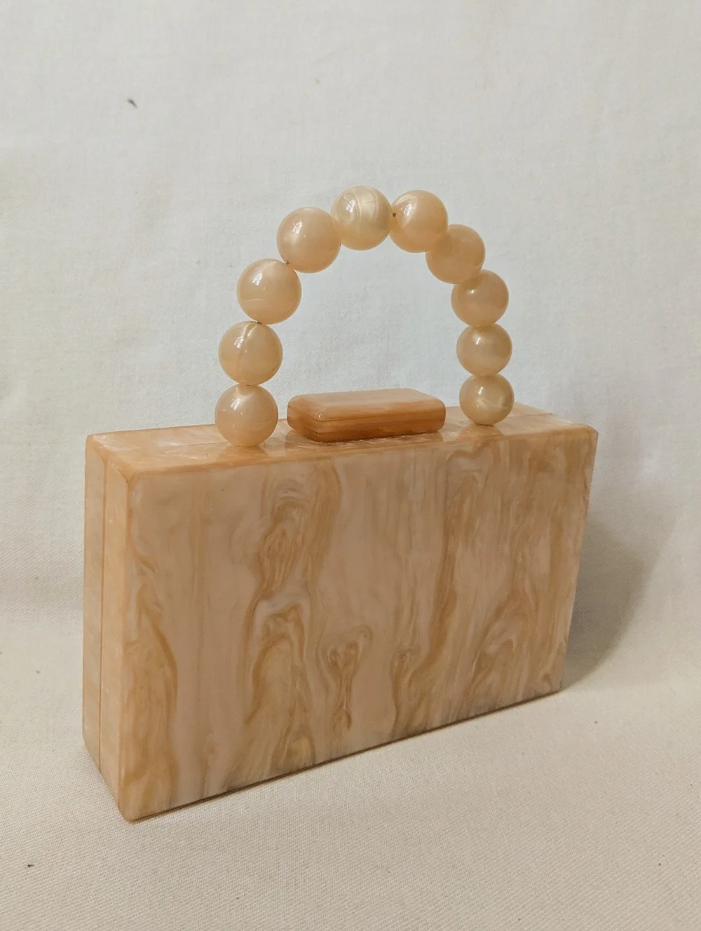 Orange Mother of Pearl Acrylic Box Clutch Purse Chunky Beaded Handle